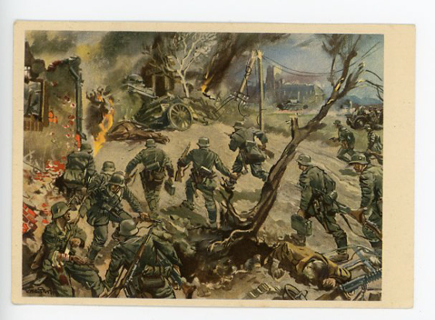 Original WWII German Military Themed Postcard, Storming Infantry