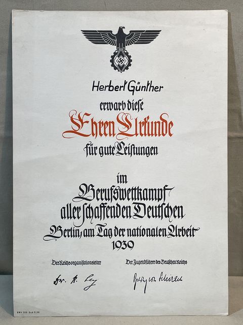 Bunker Militaria: Original 1939 German Hitler Youth Participation 