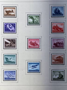 Original WWII German Set of Military Themed Postage Stamps, MOUNTED