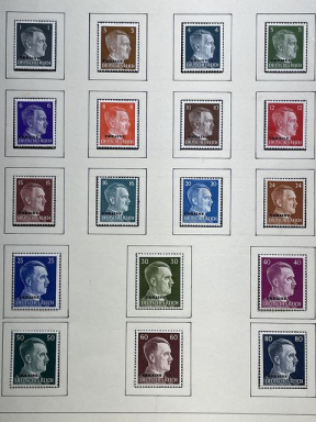 Original Nazi Era German Set of 18 Hitler Head Postage Stamps, MOUNTED