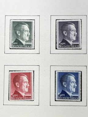Original Nazi Era German Set of 4 Hitler Head Postage Stamps, MOUNTED