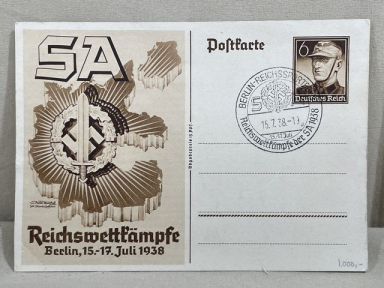 Original WWII German SA Sports Badge Commemorative Postcard