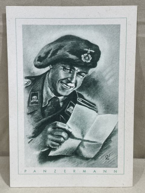 Original WWII German Military Themed Postcard, PANZERMANN