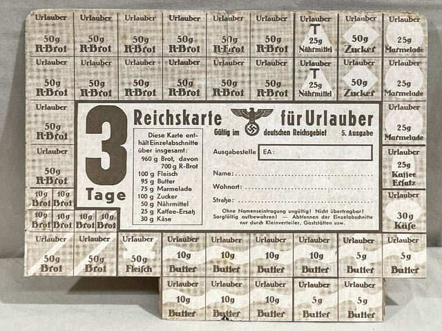 Bunker Militaria: Original WWII German Military Issued Ration Card for ...