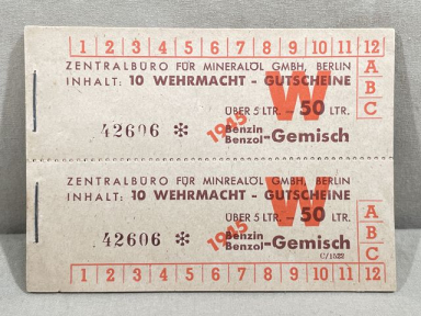 Original WWII German Wehrmacht Booklets of 20 Vouchers for Gasoline, UNUSED!