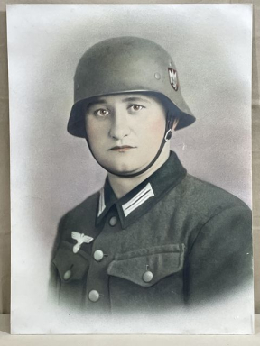 Original WWII German Army (HEER) Soldier's Photograph/Painting, M35 Helmet