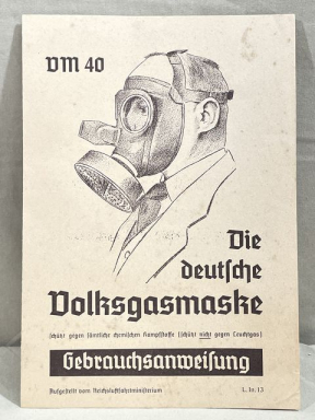 Original WWII German People's Gas Mask Instruction Pamphlet, Volksgasmaske