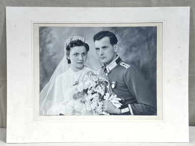 Original WWII German Matted Photograph, Army NCO & Bride