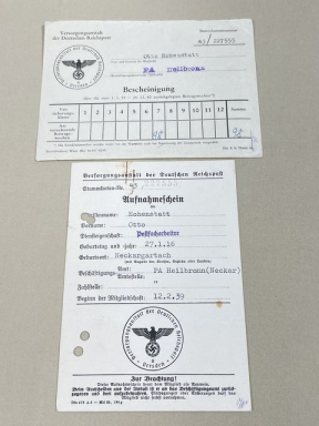 Original Nazi Era German Pension Institution of the Post Office Documents, Verorgungsanstalt