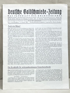 Original WWII German Goldsmith Newspaper, Deutsche Goldschmiede Zeitung