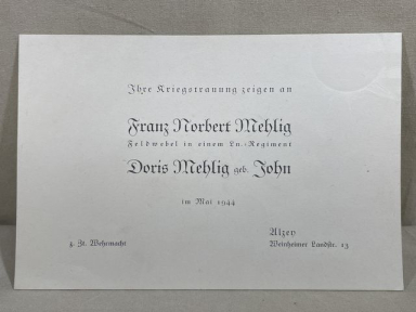 Original WWII German Soldier's Wedding Announcement, 1944 Wehrmacht