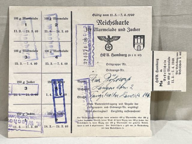 Original WWII German Civilian Marmalade & Sugar Ration Card, Marmelade und Zucker