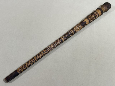 Original WWII German Officer's Hand Carved Swagger Stick, SIWERSKAIA (Russia) 1943