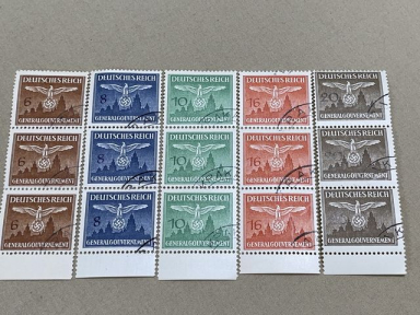 Original Nazi Era German Postage Stamp Set, General Government